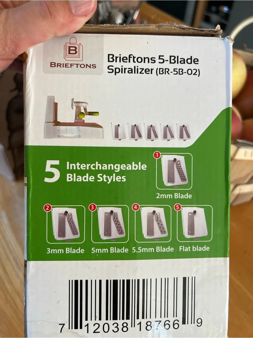 Brieftons 5-Blade Spiralizer Kitchen Tool – White with Green Accents